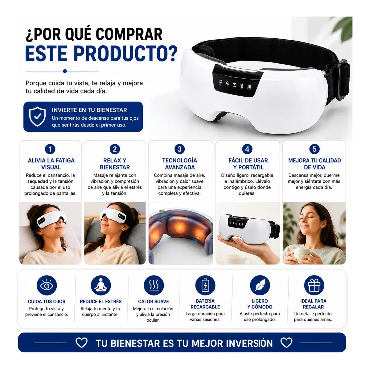 Masajeador Ocular Inteligente Recargable: Tu Momento de Relax
