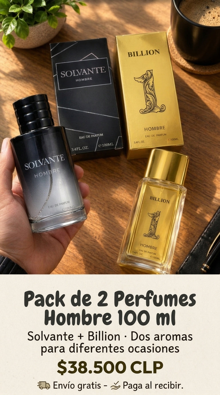 Pack de 2 Perfumes Hombre 100ml – Solvante y Billion | Elegancia y Estilo
